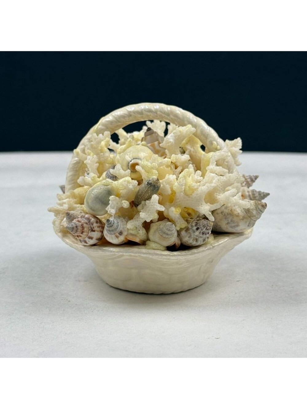 Vintage Pohaku Kiln Hawaii Pottery Basket With Corals & Shells Figurine Souvenir